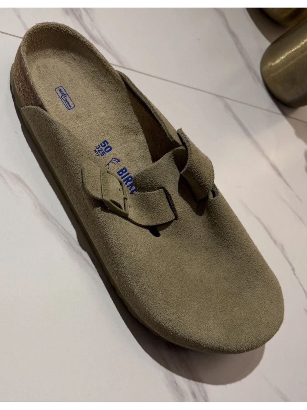 Birkenstock Suede Slip-On Clog Mule in Olive